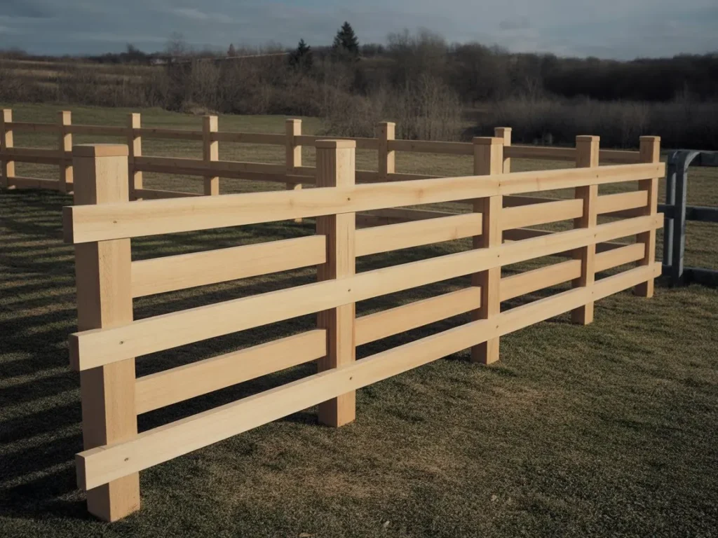 vallado-madera-tratada valla de madera tratada con listones horizontales delimitando terreno exterior con vegetacion